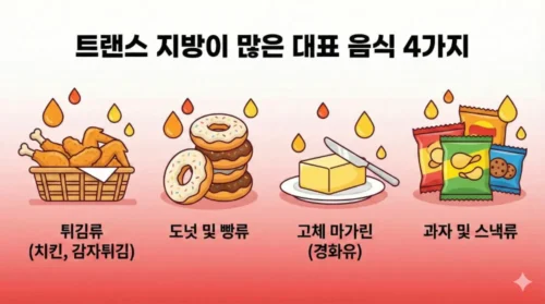 트랜스지방이 많은 음식들 튀긴 음식 도넛 마가린 가공 스낵
